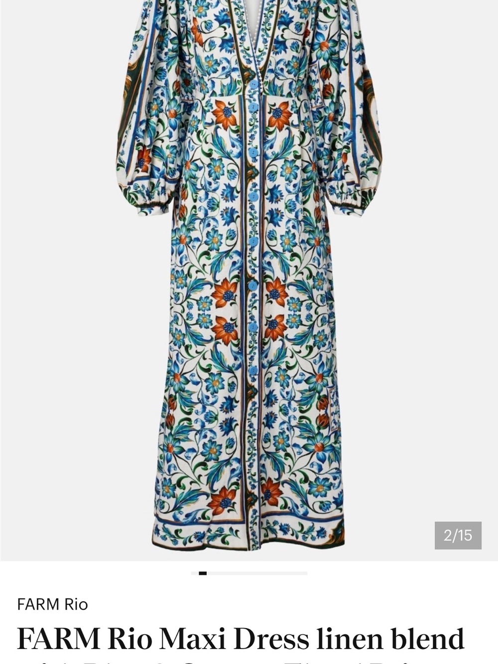 FARM Rio White Maxi Dress with Blue & Orange Floral Print - Picture 8 of 8